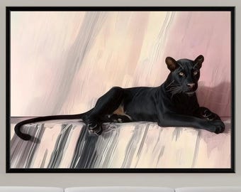 Black Panther Wall Art / Stampa artistica digitale moderna da scaricare su sfondo rosa, decorazione minimalista ed elegante con animali: scaricala subito!