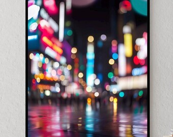 Fotografia bokeh di Times Square a New York / Arte murale con luci astratte della città / Arredamento urbano da sogno / Stampa di paesaggi urbani moderni / Opera d'arte extra large