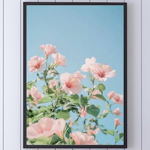 Pink Hibiscus Flower Wall Art Print | Tropical Digital Download | Summer Floral Artwork for Living Room Decor | Minimalist Printable Art
