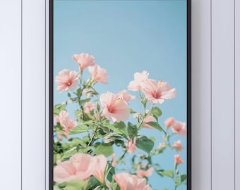 Pink Hibiscus Flower Wall Art Print | Tropical Digital Download | Summer Floral Artwork for Living Room Decor | Minimalist Printable Art