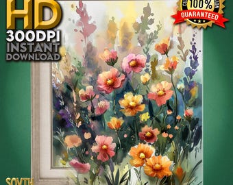 Stampa acquerello di fiori selvatici, arte murale botanica, decorazione naturalistica, vivace illustrazione floreale, download istantaneo di opere d'arte: trasforma subito il tuo spazio!