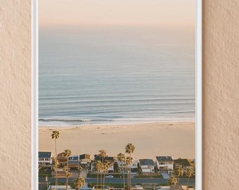 Golden Hour Beach Houses | Coastal Ocean Wall Art Digital Download | Sunset Printable Artwork for Modern, Minimalist, or Coastal Home Decor