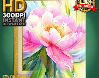 Stampa acquerello di peonia rosa, vivace arte floreale, espressiva decorazione da parete botanica, elegante dipinto ad acquerello, download istantaneo di arte oggi stesso