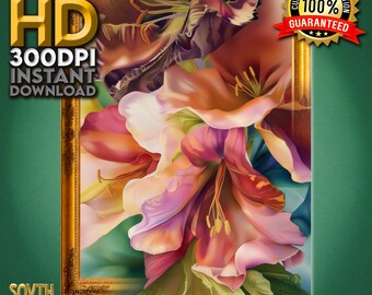 Stampa artistica floreale vibrante e iperdettagliata / Decorazione murale botanica di lusso e squisita pittura floreale – Scarica subito l'arte