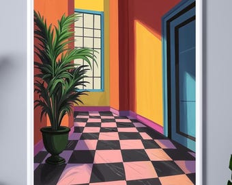 Colorful Geometric Hallway Wall Art | Vibrant Interior Design Printable | Modern Minimalist Digital Download for Home or Office Decor