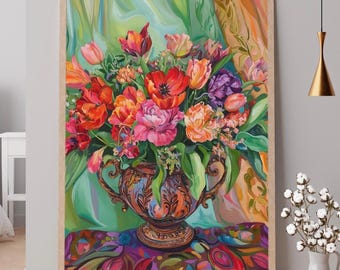Floral Vase Bloom Art | Exquisite Modern Vintage Minimalist Home Decor, Premium High-Res JPG Instant Print for Canvas & Framing – Shop Now!