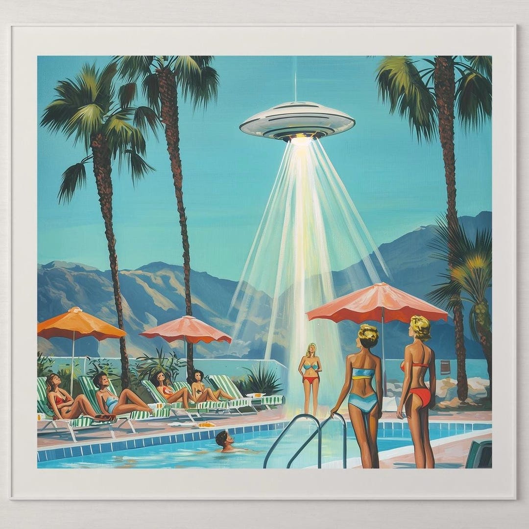 Retro UFO Poolside Wall Art | Vintage 1960s Mid Century Modern Atomic ...