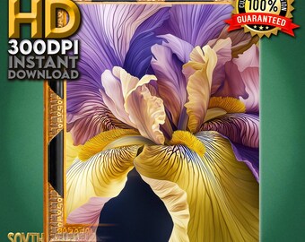 Stampa artistica di fiori di iris, splendida decorazione murale botanica, dipinto di iris iperrealistico, elegante opera d'arte floreale, download immediato di opere d'arte oggi stesso