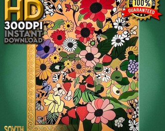 Arte boho floreale retrò vintage / Download digitale premium, JPG ad alta risoluzione stampabile per decorazioni eclettiche per la casa e decorazioni murali - Scarica ora!!