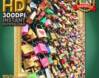 Affascinanti lucchetti d'amore parigini: download digitale per un arredamento elegante e cinematografico, un tocco moderno per le pareti / Valorizza il tuo spazio e ordina subito!