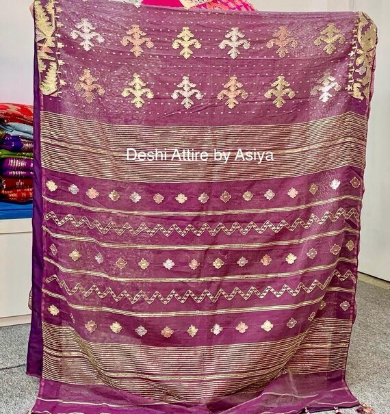 Original Dhakai Jamdani With Karchupi Work. in Dusty Pink Color