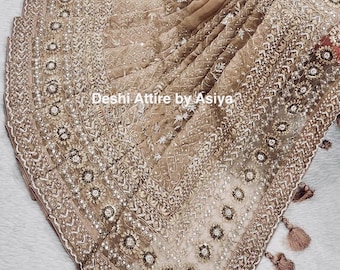Muslin karchupi saree in Sandy Beige Bridal semi bridal and party ware saree