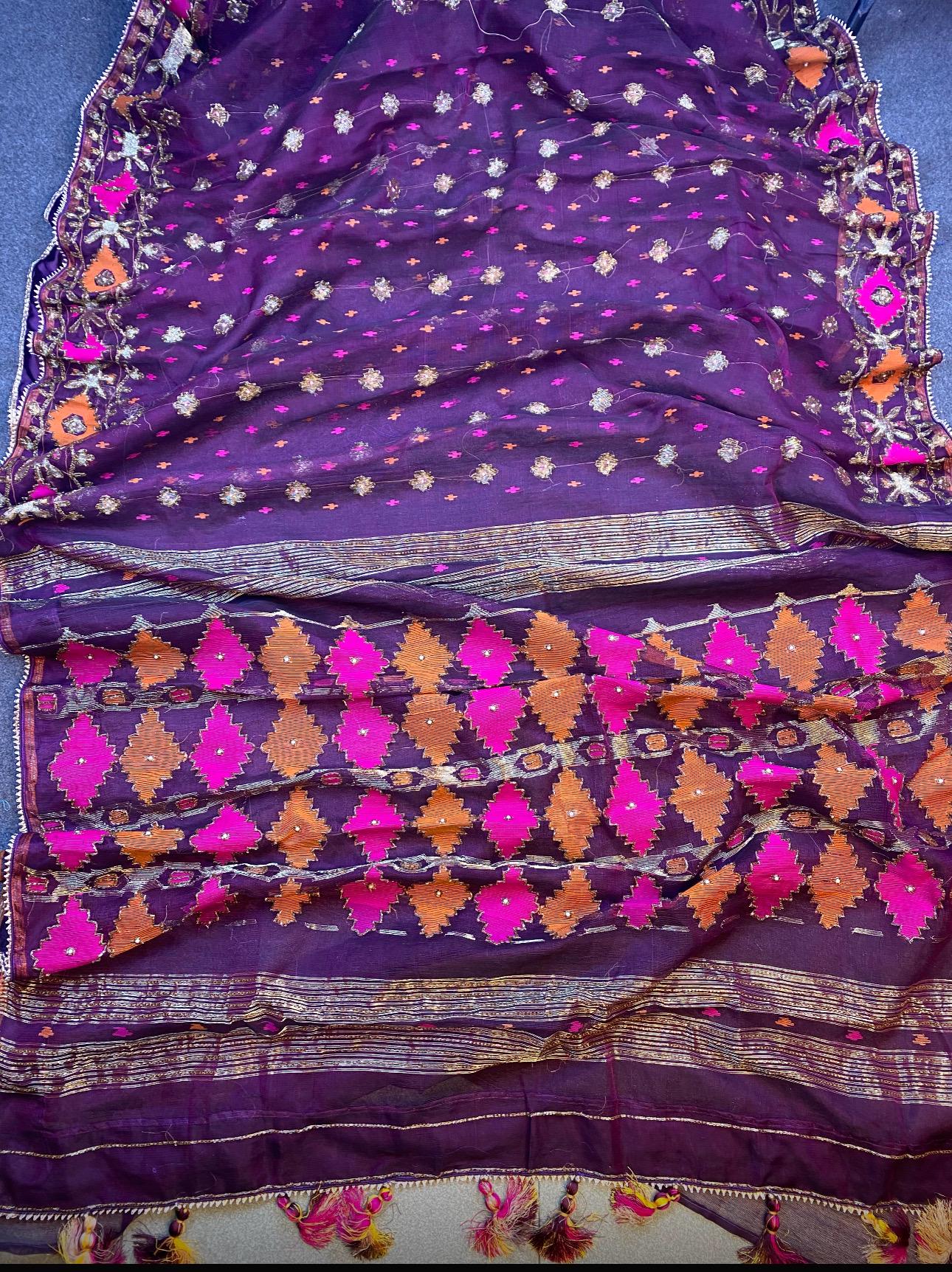 Original Dhakai Jamdani Saree With Karchupi Work Bridal, Semi