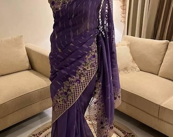 Original Dhakai Jamdani party saree with Embroidery work