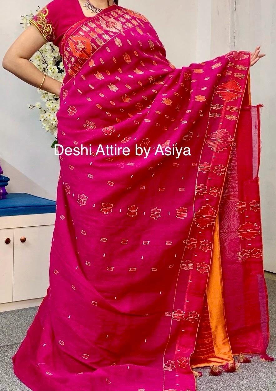 Original Dhakai Jamdani Saree With Karchupi Work Bridal, Semi