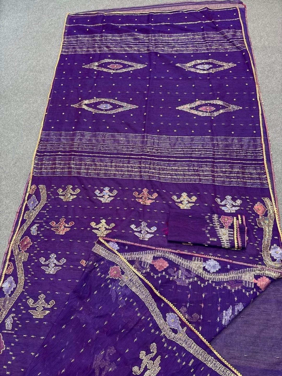 Original Dhakai Jamdani Saree With Karchupi Work Bridal, Semi