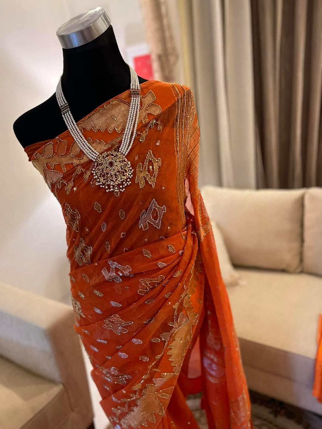 Original Dhakai Jamdani Saree With Karchupi Work- Orange - Etsy