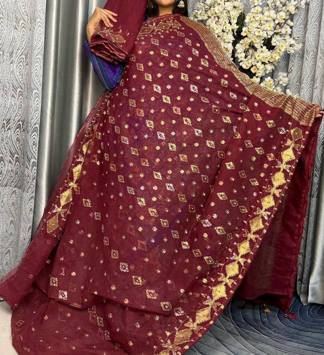 Original Dhakai Jamdani Saree With Karchupi Work Bridal, Semi