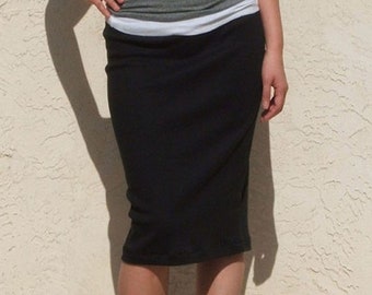 Black Pencil Skirt / Straight Midi Skirt / Plus Size Skirt/ Slim Fit Jersey Skirt/ Knee Length Skirt/ Office Skirt /ArtAffect Everyday Skirt