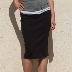 Black Pencil Skirt / Straight Midi Skirt / Plus Size Skirt/ Slim Fit Jersey Skirt/ Knee Length Skirt/ Office Skirt /ArtAffect Everyday Skirt