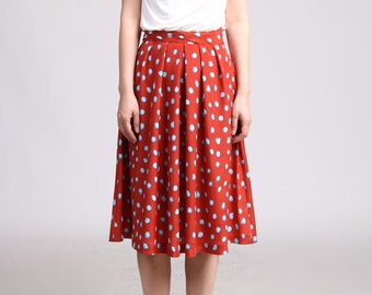 Red Polka Dot Skirt, Pleated Midi Skirt, Spring Full Skirt,  Bridesmaid Skirt, Silky Skirt, Tea Party Skirt