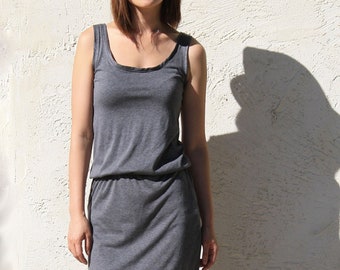 Summer Gray Maxi Dress / Tank Top Dress / Sleeveless Maxi Dress / Scoop Neck Dress / Blouson Maxi Dress/ Slim Elastic Waist Dress /Sun Dress