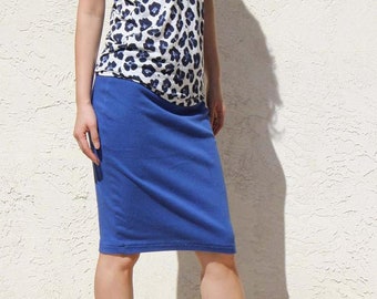 Blue Pencil Skirt / Midi Skirt / Straight Office Skirt / Plus Size Skirt / Jersey Skirt / Summer Skirt / Everyday Skirt / Knee length Skirt