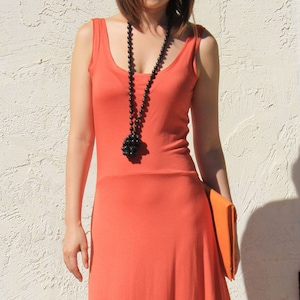 Orange Summer Maxi Dress, Bohemian Full Dress, Low Back Dress, Long Sun Dress, Open Back Dress, Fit and Flare Dress, Vacation Resort Dress