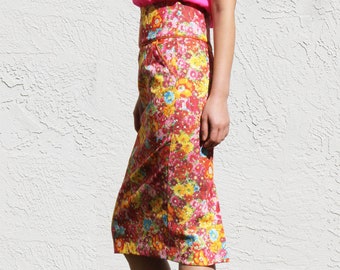Floral Print Pencil Skirt: High Waist Cotton Sateen