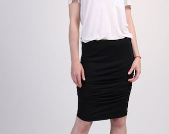 Black Ruched Skirt / Slim Pencil Skirt / Plus Size Skirt / Party Skirt / Knee Length Skirt / Straight Skirt / Shirred Skirt / Bodycon Skirt