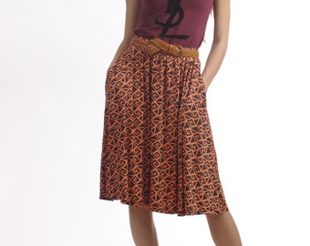Orange Full Jersey Skirt with Pocket / Summer Circle Skirt / Flare Skirt / Knee Length Skirt / Swing Skirt/ Dance Skirt/Pull On Office Skirt