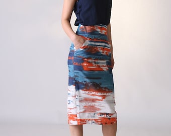 Multicolor Pencil Skirt / High Waist Skirt / Midi Skirt / Straight Skirt / Suit Skirt / Office Skirt / Striped Skirt /Abstract Pattern Skirt