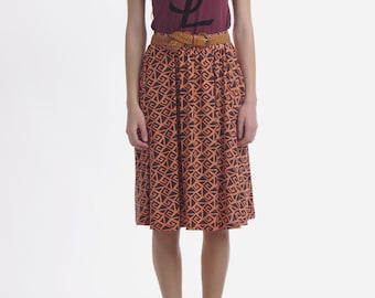 Orange Full Jersey Skirt with Pocket / Summer Circle Skirt / Flare Skirt / Knee Length Skirt / Swing Skirt/ Dance Skirt/Pull On Office Skirt