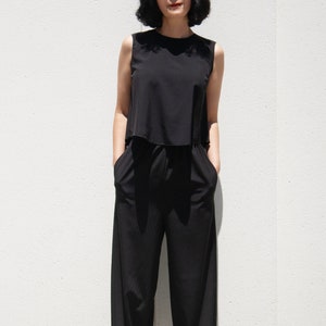 Black Sleeveless Swing Blouse with High Low Hem / Crop Top with Long Back / Flare Tunic Blouse / Loose Summer Blouse / Plus Size Blouse