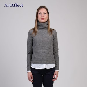 Funnel Neck Herringbone Sweater / Cotton Pull Over / Brown Turtleneck Winter Sweater / Mock Neck Sweater / Winter Office Top / Gift for Wife