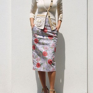 Floral High Waist Skirt with Pocket / Print Pencil Skirt / Bridesmaid Skirt / Plus Size Skirt / Office Skirt/ Custom Suit Skirt / Work Skirt