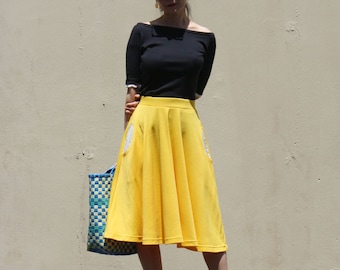 Yellow Full Swing Skirt with Pocket, Circle Midi Skirt, Plus Size Skirt, Swing Dance Skirt, Cotton Jersey Skirt, Summer Party Skirt