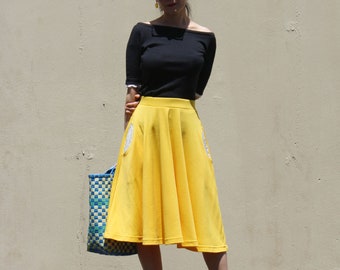 Yellow Knit Jersey Midi Skirt: Full Swing, Pocket Skirt