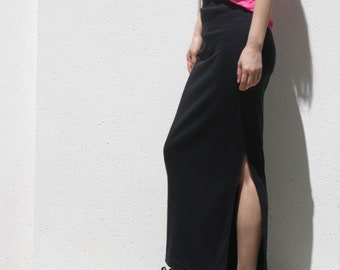Black Straight Maxi Skirt / Side Slit Maxi Skirt / Plus Size Long Skirt / Slim Long Jersey Skirt / Elastic Waist Skirt / Capsule Wardrobe