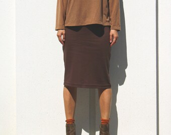 Brown Everyday Pencil Skirt with elastic waist, Below Knee Length Skirt, Fitted Work Skirt, Slim Fit Tube Skirt, Plus Size Skirt