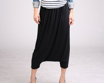 Black Drop Crotch Harem Pants: Boho Yoga Maternity Rayon Lycra