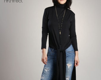 Turtleneck Long Top With High Slit Long Tunic Loose Sweater Plus Size Clothes Tie Front Top Side Split Top Boho Maxi Tunic Long Shirt Etsy