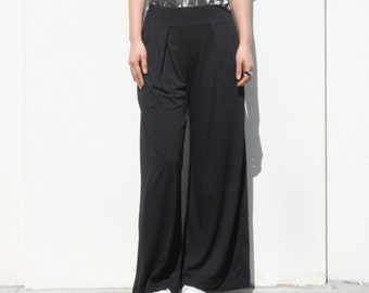 Black Pleated Pants, Wide Leg Pants with Pockets, Minimal Style Pants, Work Trouser,  Slouchy Pants, Pull On Pants, Capsule Wardrobe