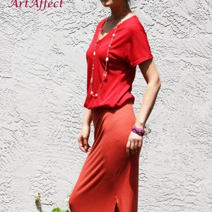 SAMPLE SALE /V Neck Side Slit Maxi Dress, Blouson Maxi Dress, Summer Maxi Dress, Two Tone Maxi Dress, Loose Top Dress, Side Split Maxi Dress