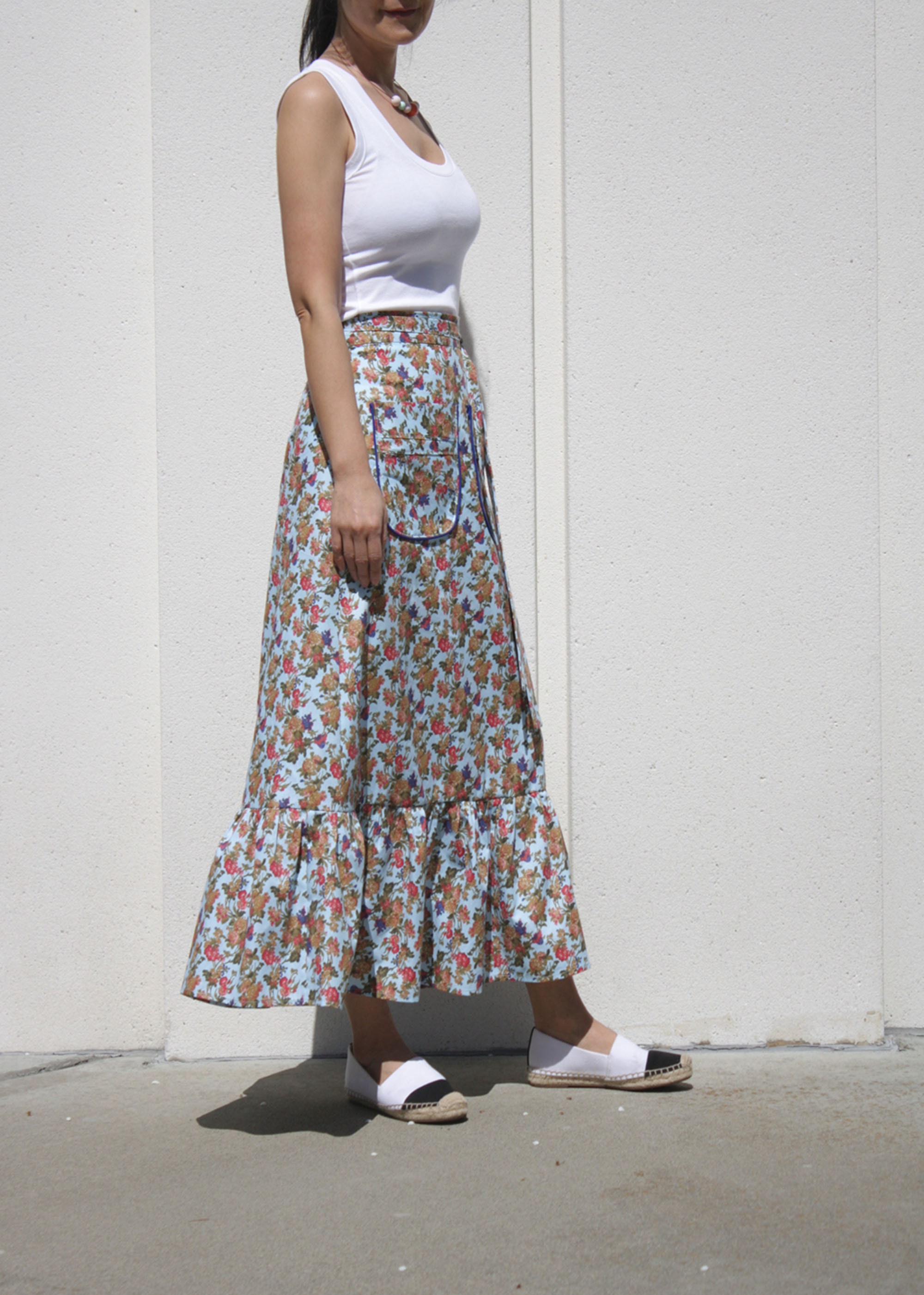 Ruffle Hem Maxi Wrap Skirt with Pockets / Floral Long Summer | Etsy