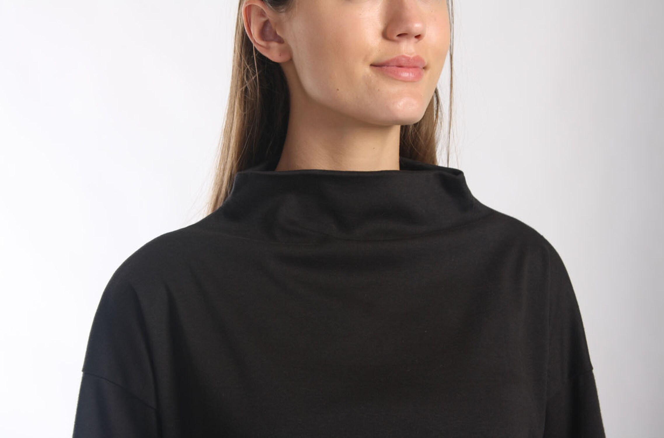 Black Mock Neck Sweater Crop Cotton Sweater Loose Winter - Etsy