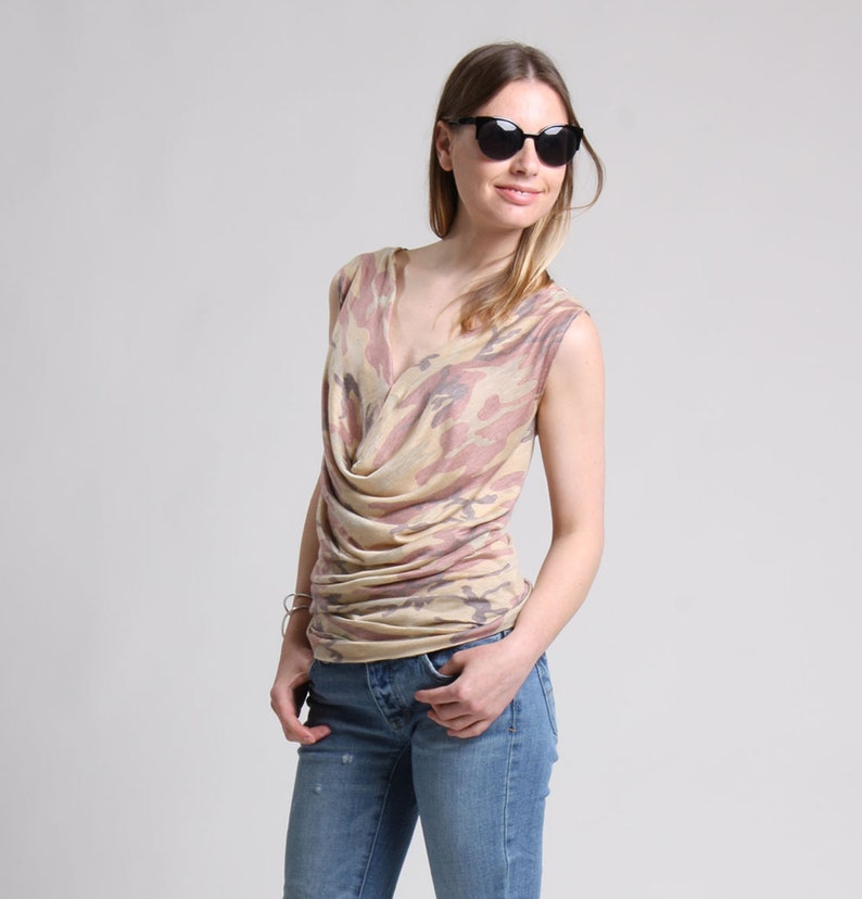 Cowl Neck Top Summer Blouse Sleeveless Blouse Tank Top Etsy
