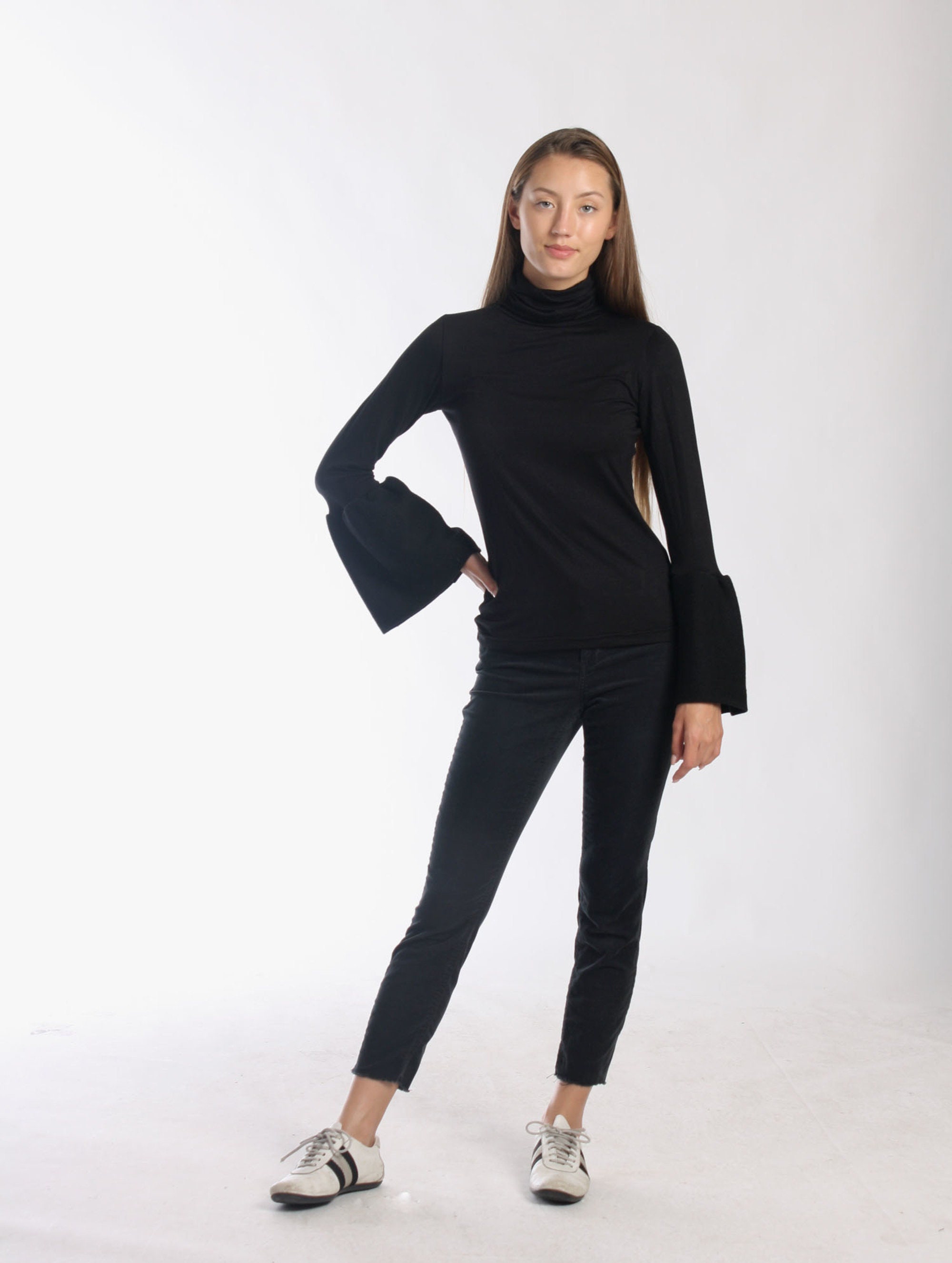 Black Turtleneck Sweater With Long Bell 