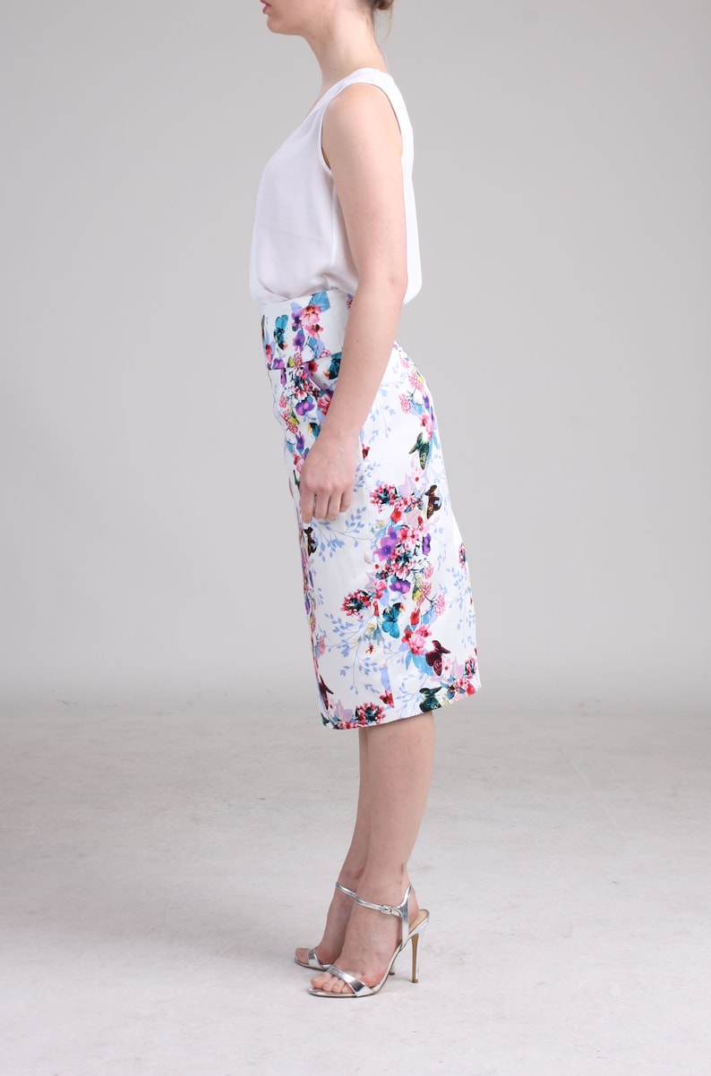 High Waist Skirt with Pocket / Pencil Skirt / White Skirt / Floral Skirt / Plus Size Skirt / Special Event Skirt / Party Skirt / Suit Skirt image 7