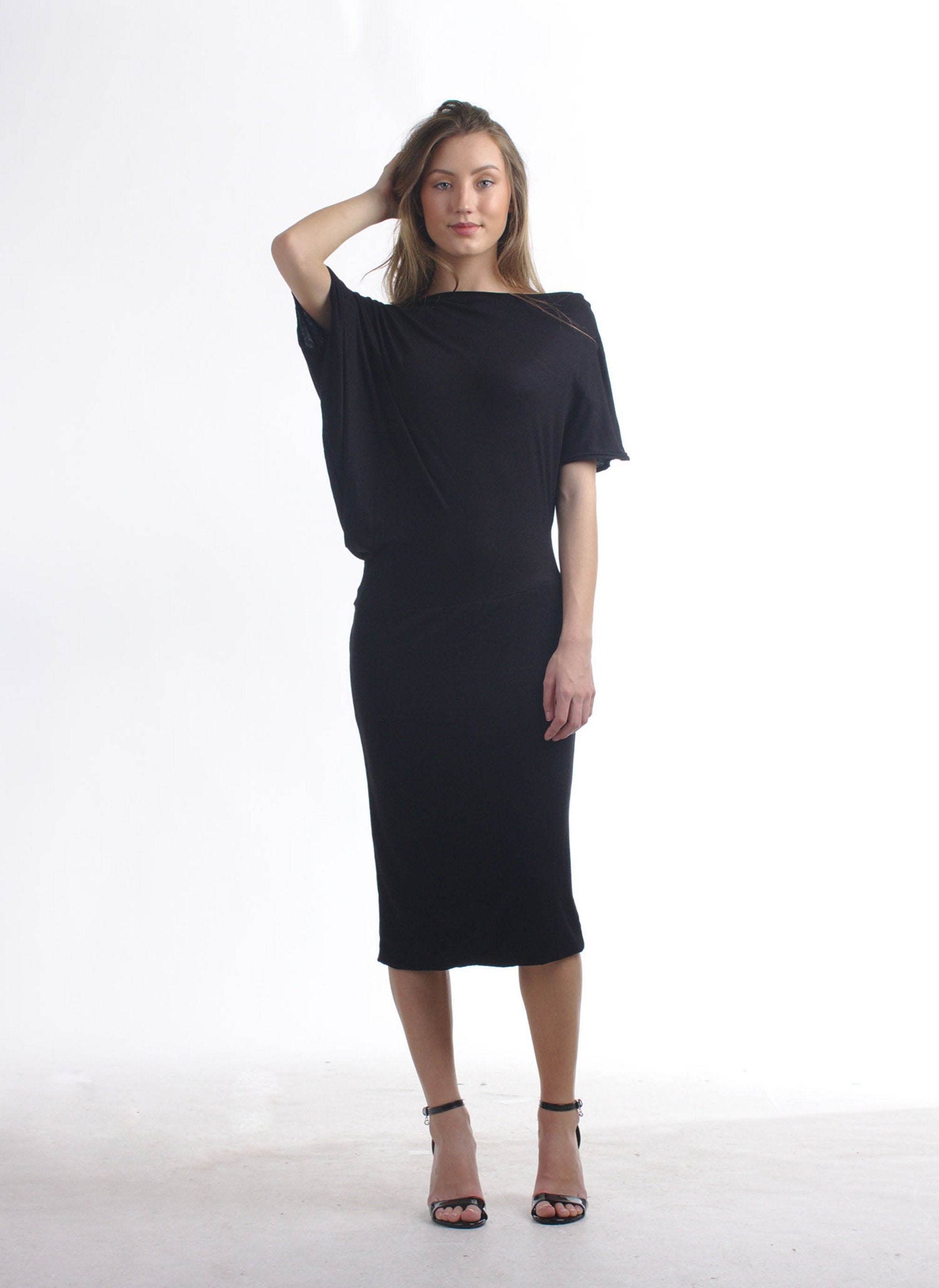 black boat neck dress